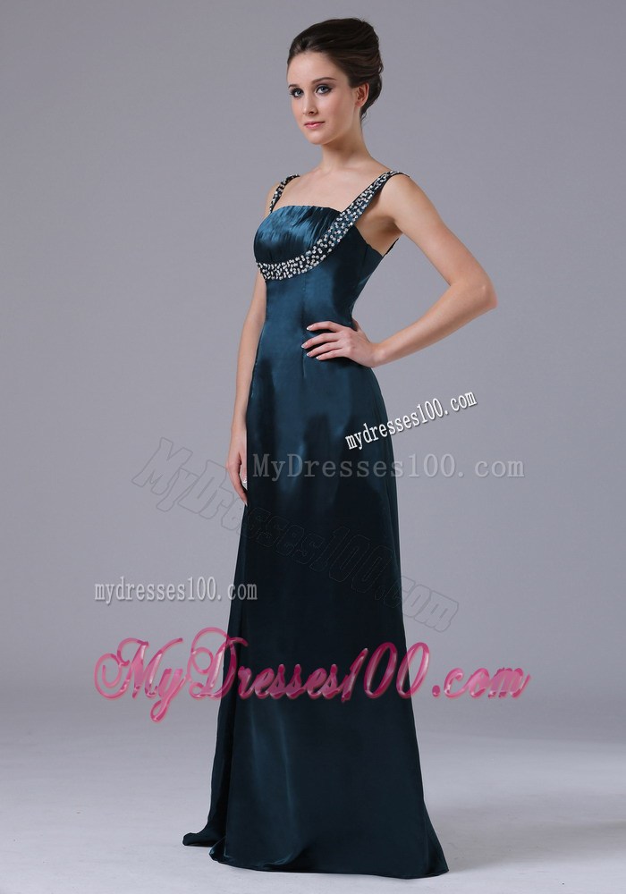 Beading Decorate Navy Blue maxi Prom Gown with Straps 2013