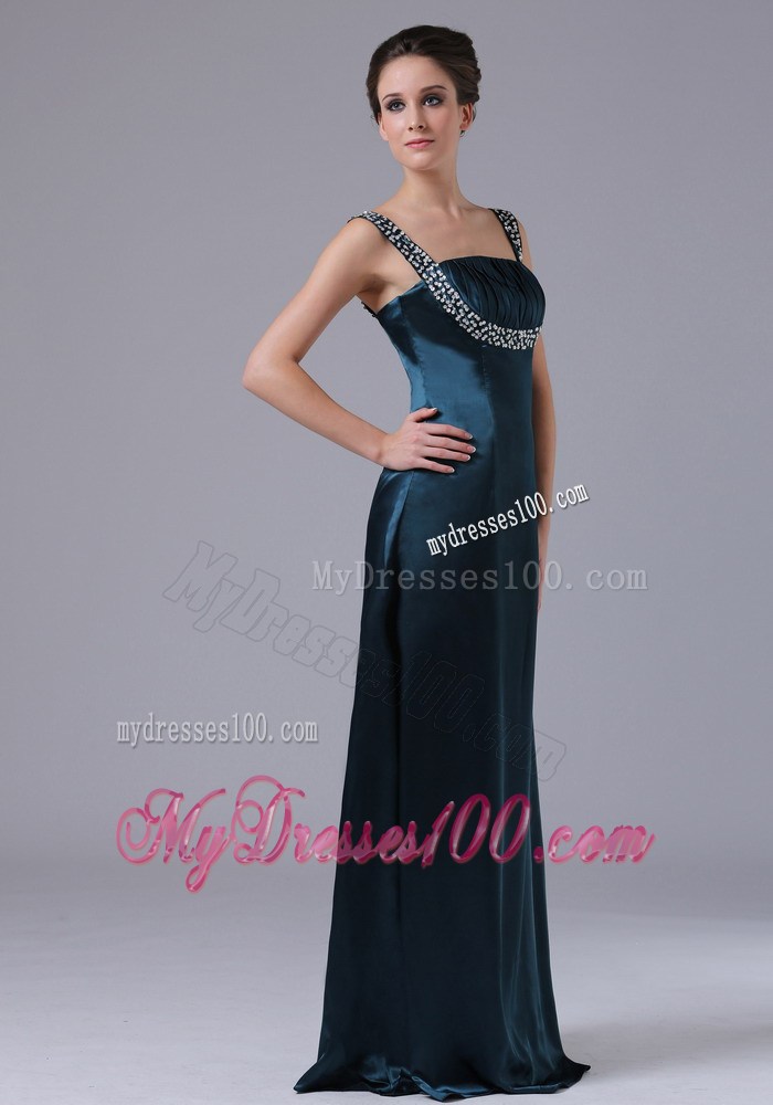 Beading Decorate Navy Blue maxi Prom Gown with Straps 2013