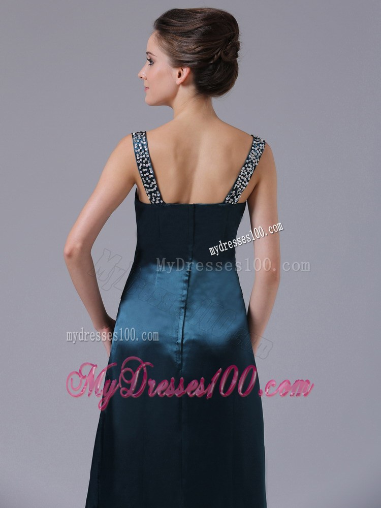 Beading Decorate Navy Blue maxi Prom Gown with Straps 2013