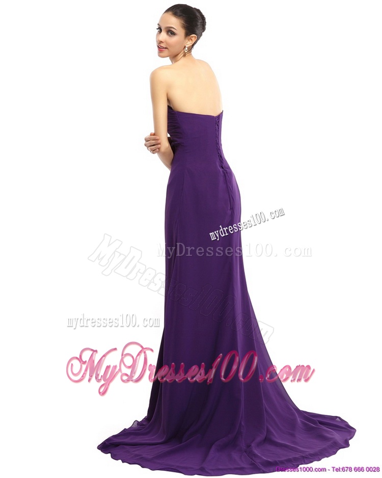 New Style 2016 Brush Train Sweetheart Evening Dress with Ruching and Beading