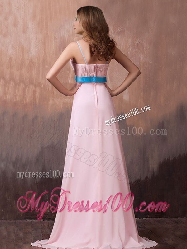 New Style Spaghetti Straps Beaded and Bowknot Evening Dress with Brush Train