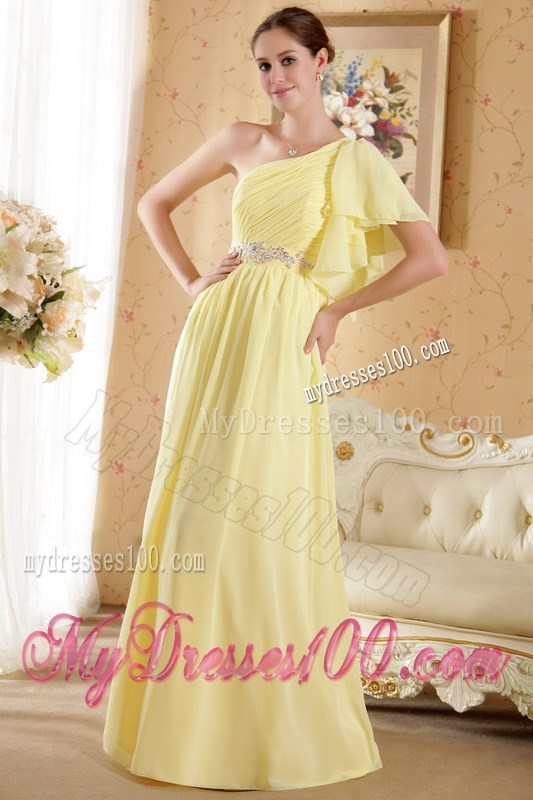 Court Yellow Column Prom Gown with Single Butterfly Sleeve