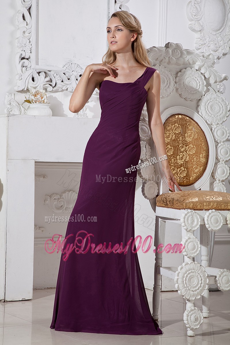 Dark Purple Column Long Prom Gown of One Shoulder