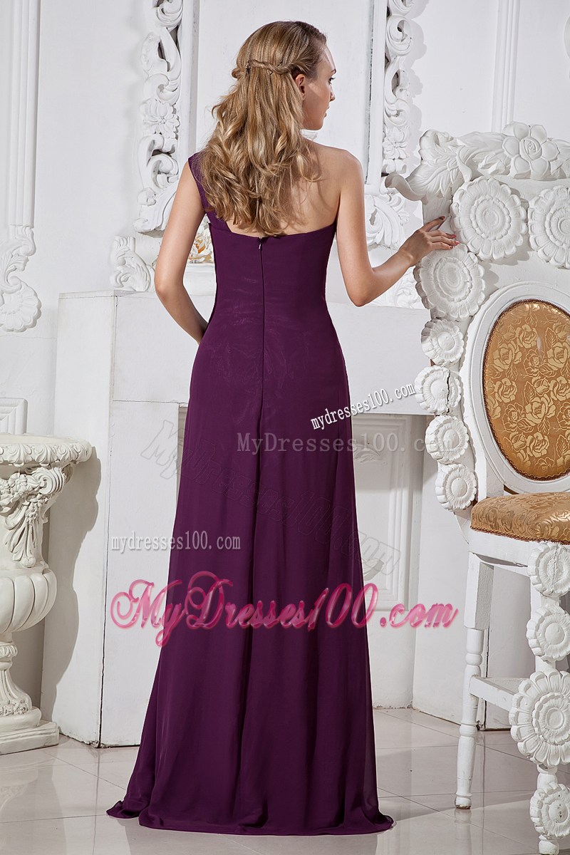 Dark Purple Column Long Prom Gown of One Shoulder