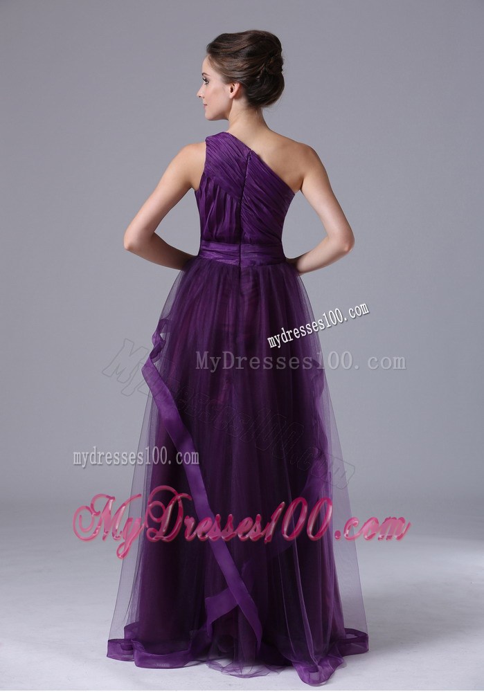 Ruched One Shoulder Tulle Dress for Prom with Vertical Ruffled Stripes