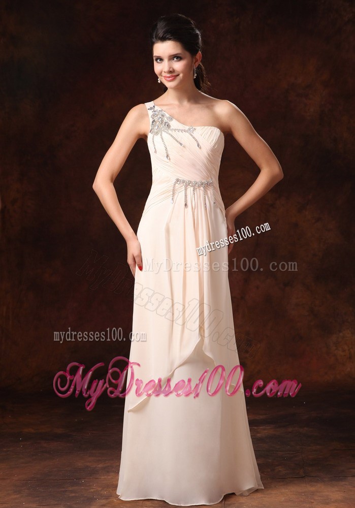 Stylish Champagne One Shoulder Empire Prom Gowns With Beading