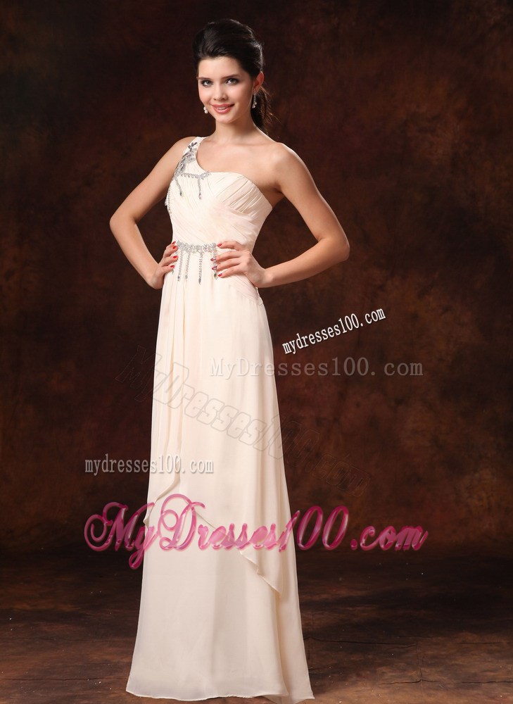 Stylish Champagne One Shoulder Empire Prom Gowns With Beading