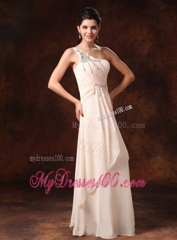 Stylish Champagne One Shoulder Empire Prom Gowns With Beading