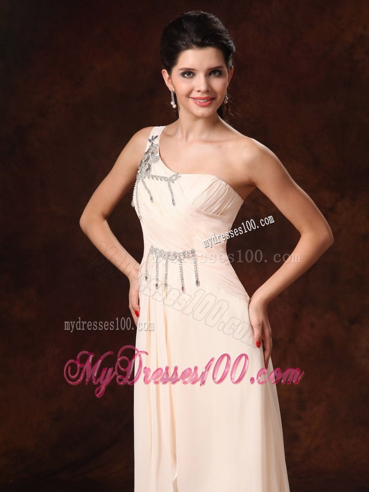 Stylish Champagne One Shoulder Empire Prom Gowns With Beading