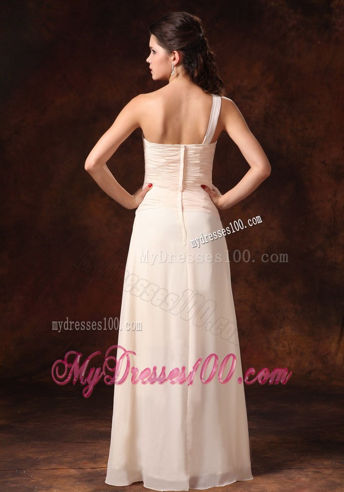 Stylish Champagne One Shoulder Empire Prom Gowns With Beading