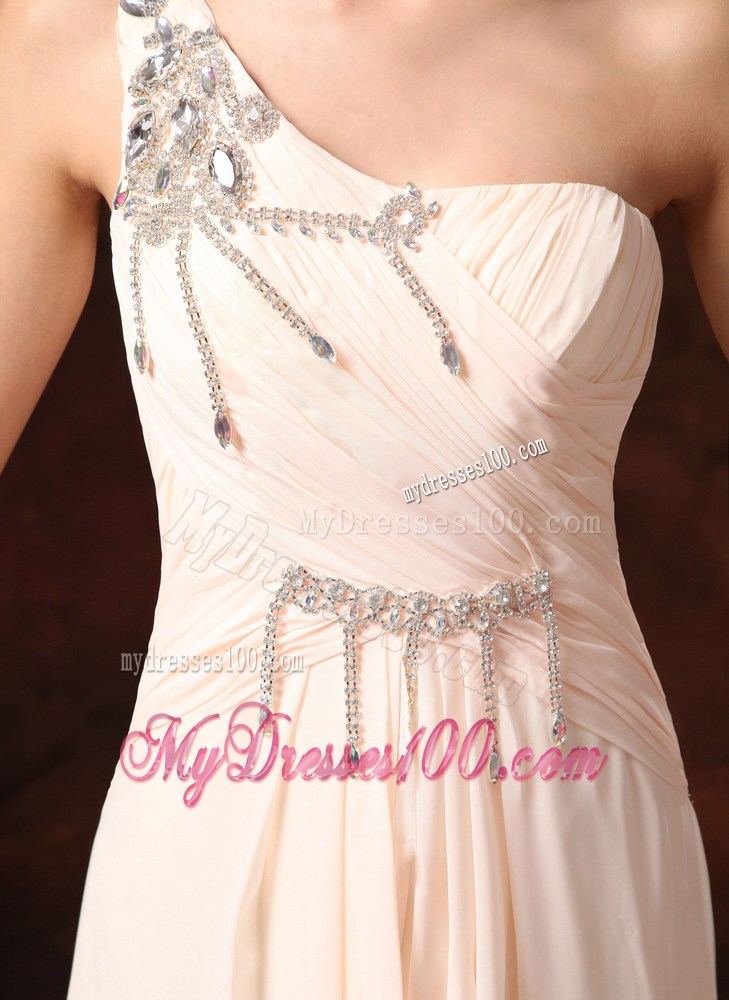 Stylish Champagne One Shoulder Empire Prom Gowns With Beading