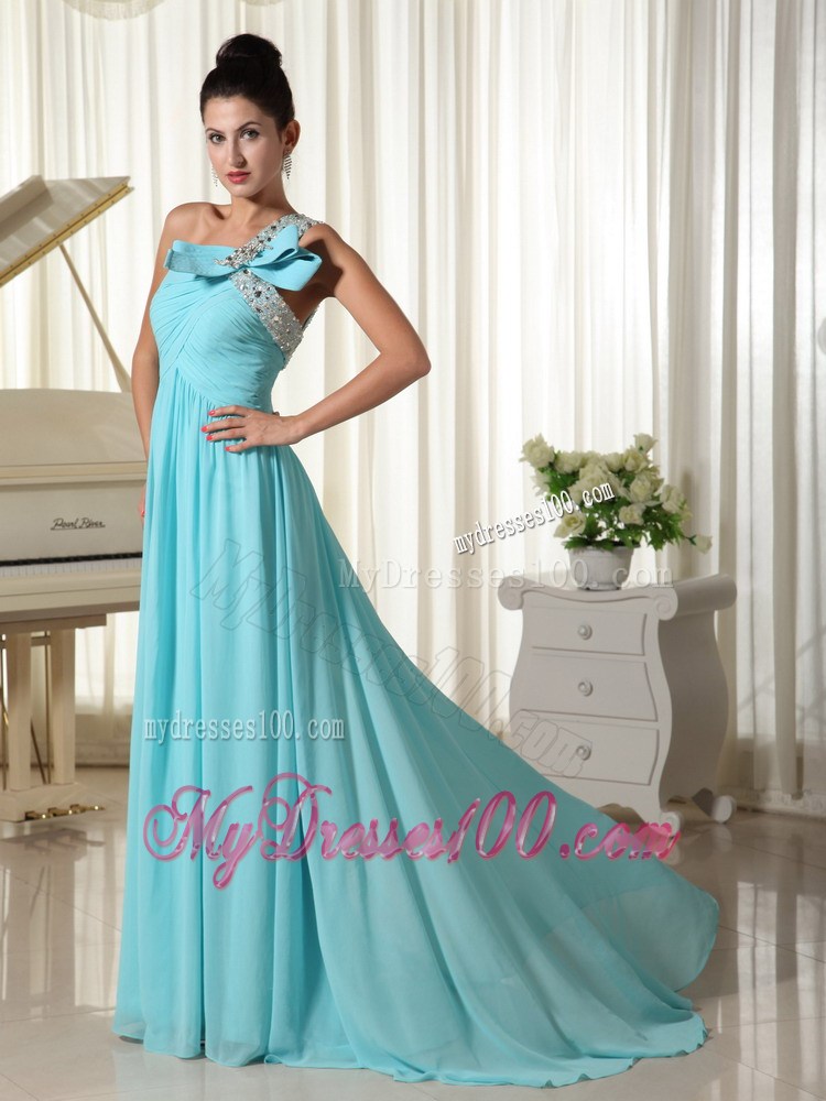 Beading Decorate One Shoulder Ruched Inexpensive Prom Dress
