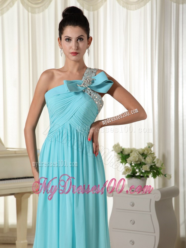Beading Decorate One Shoulder Ruched Inexpensive Prom Dress