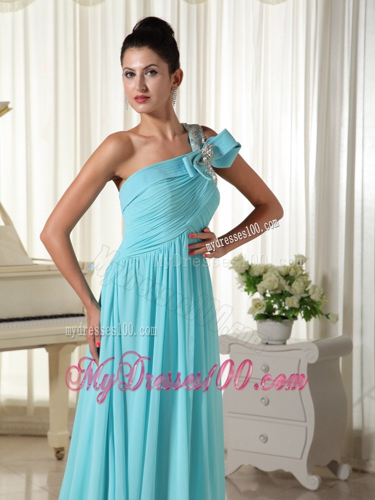 Beading Decorate One Shoulder Ruched Inexpensive Prom Dress