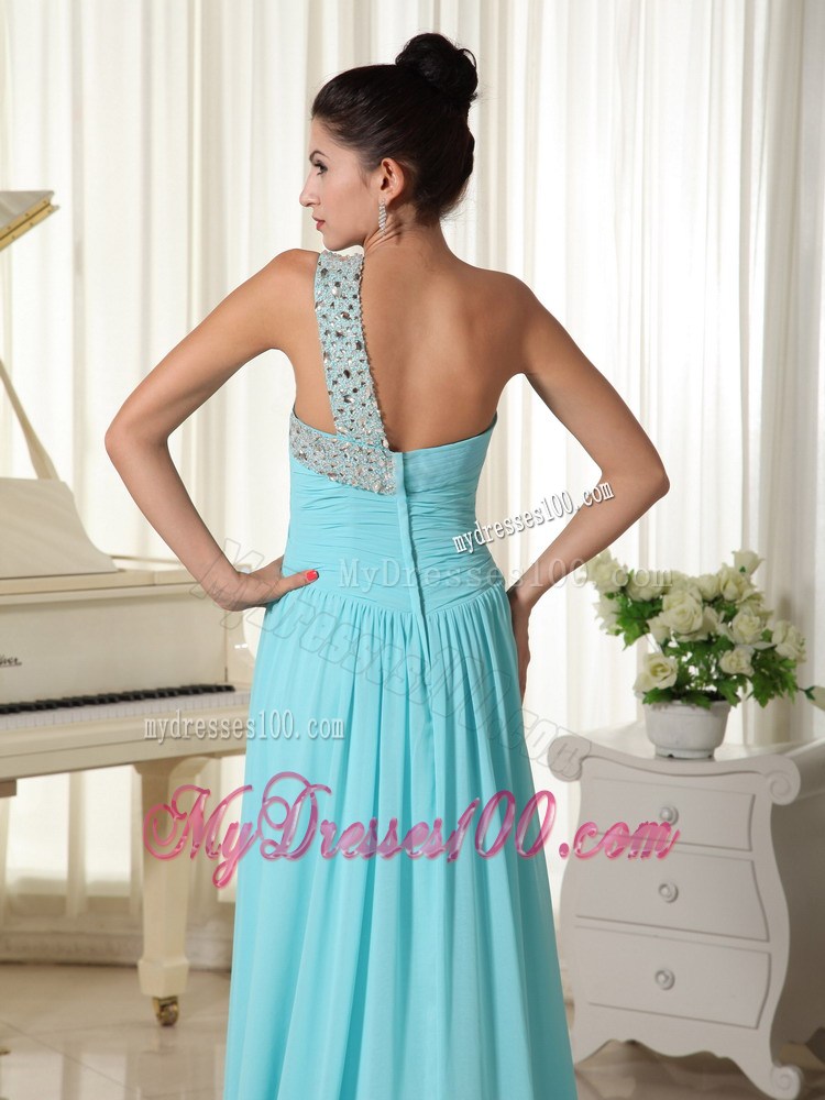 Beading Decorate One Shoulder Ruched Inexpensive Prom Dress