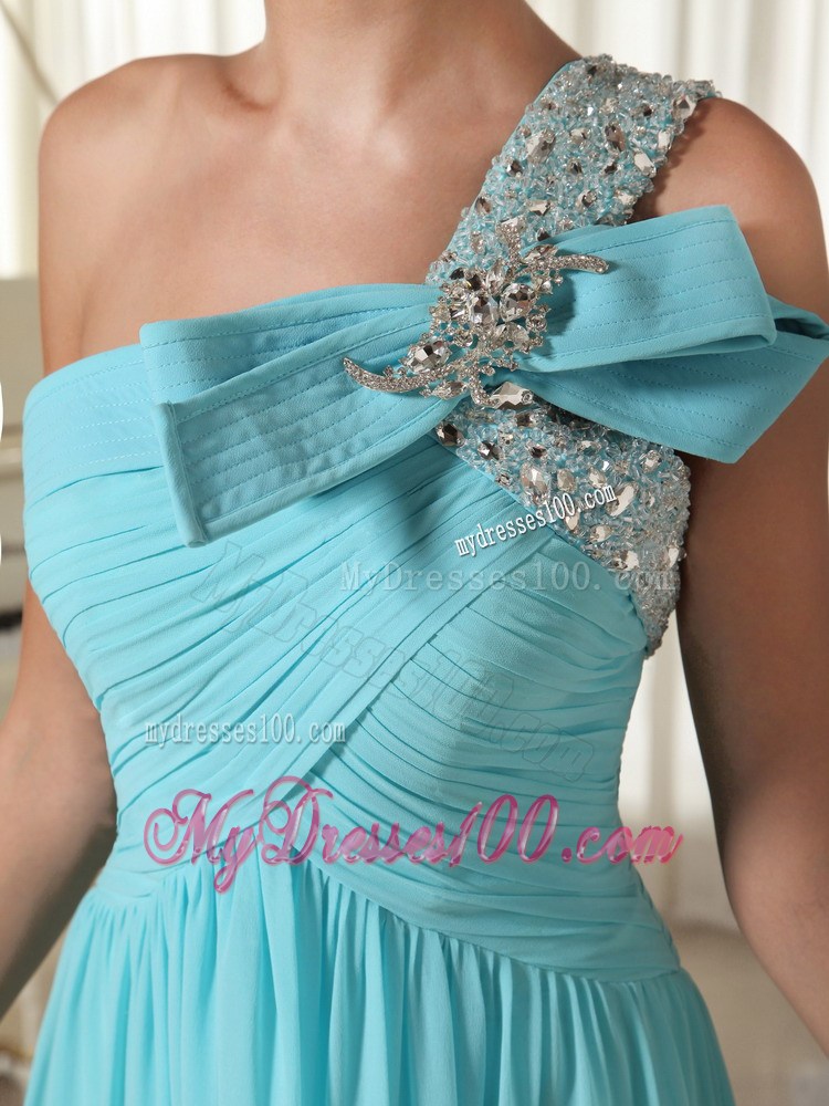 Beading Decorate One Shoulder Ruched Inexpensive Prom Dress