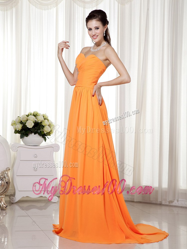 Orange Empire Sweetheart Beading and Ruche Decorate Prom Dress