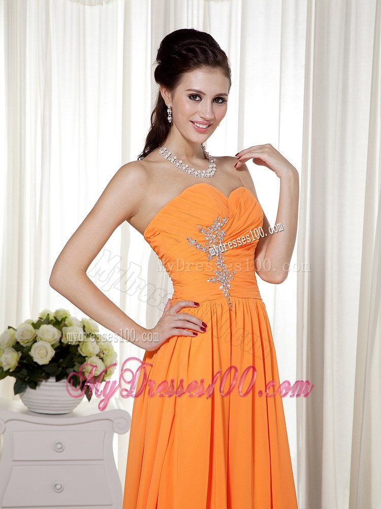 Orange Empire Sweetheart Beading and Ruche Decorate Prom Dress