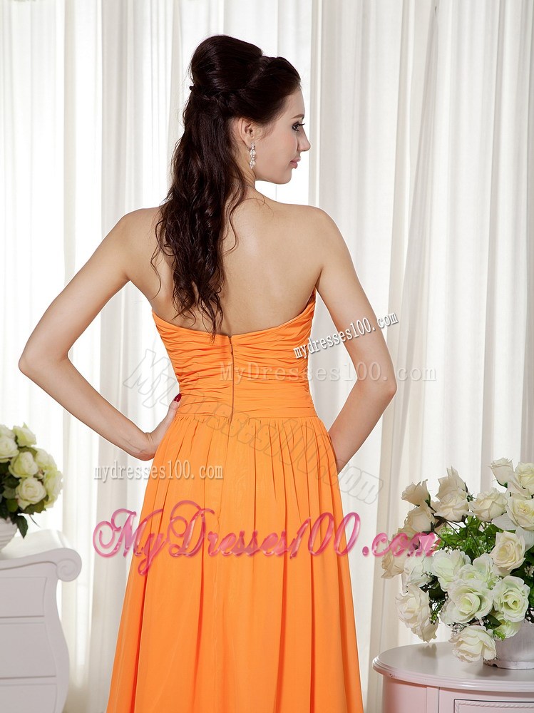 Orange Empire Sweetheart Beading and Ruche Decorate Prom Dress