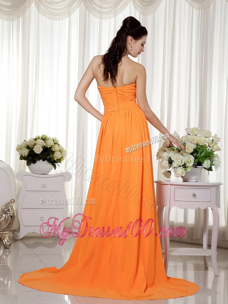 Orange Empire Sweetheart Beading and Ruche Decorate Prom Dress