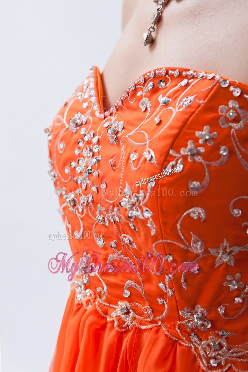 Strapless Beaded Long Prom Dress in Fluorescent Orange
