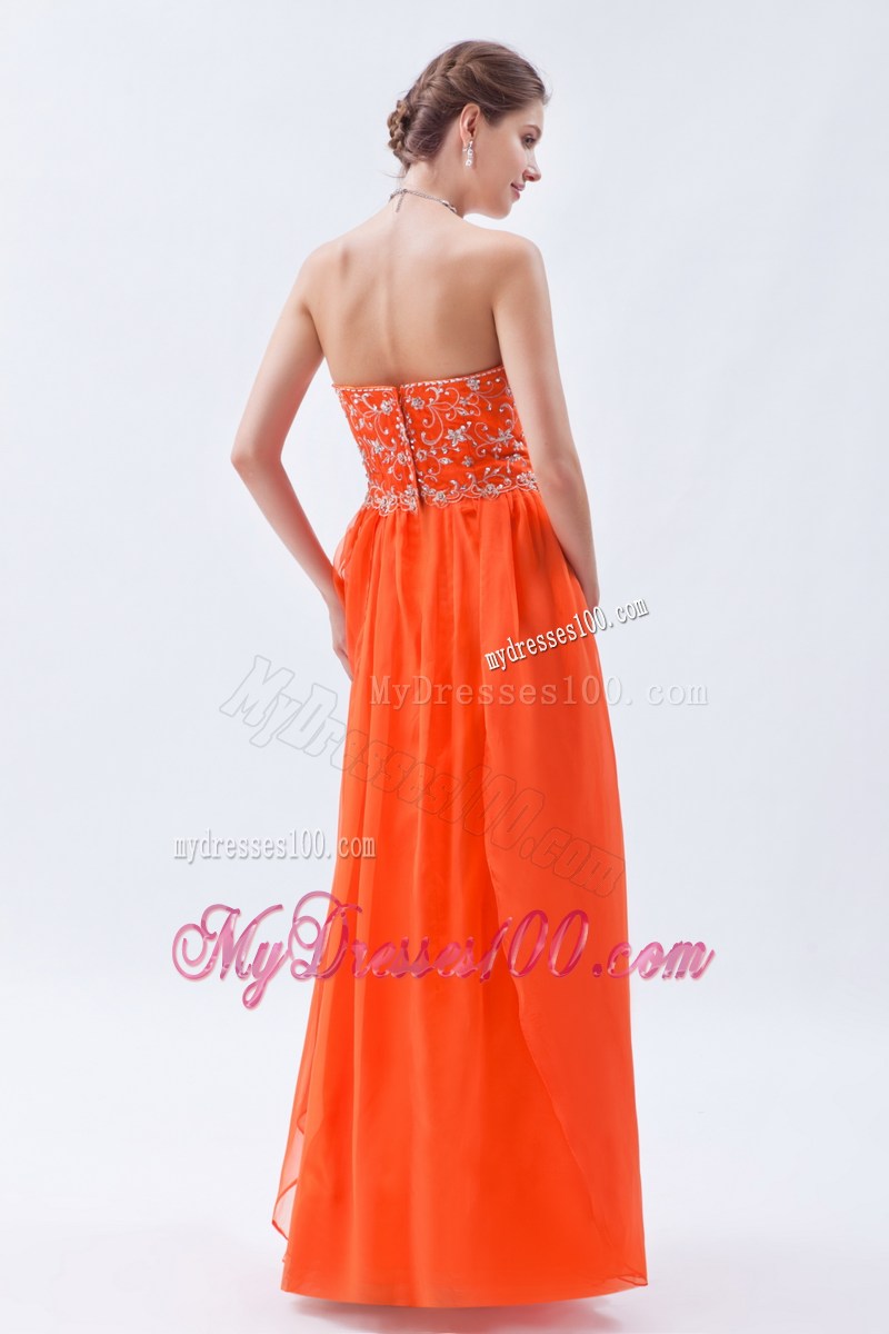 Strapless Beaded Long Prom Dress in Fluorescent Orange