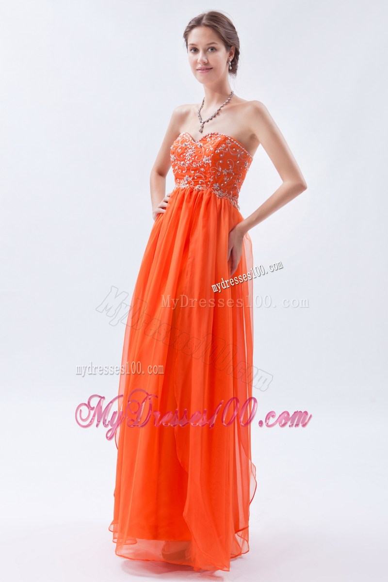 Strapless Beaded Long Prom Dress in Fluorescent Orange