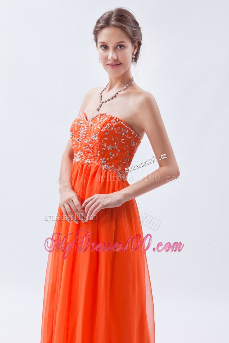 Strapless Beaded Long Prom Dress in Fluorescent Orange