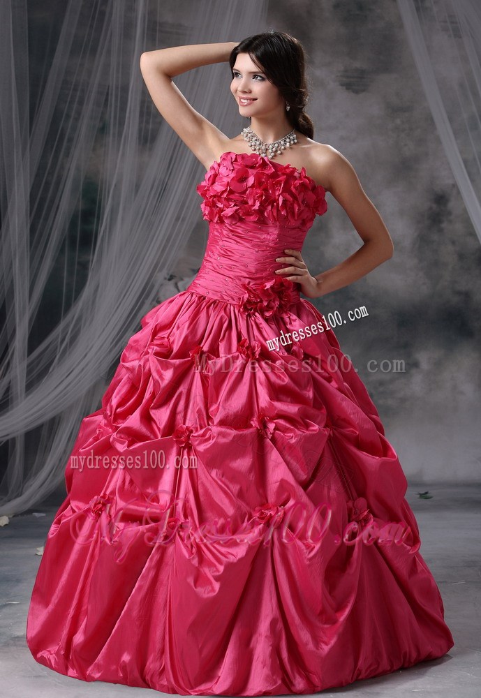 Hand Made Flowers Quinceanera Dress with Pick-ups and Flowers Neckline