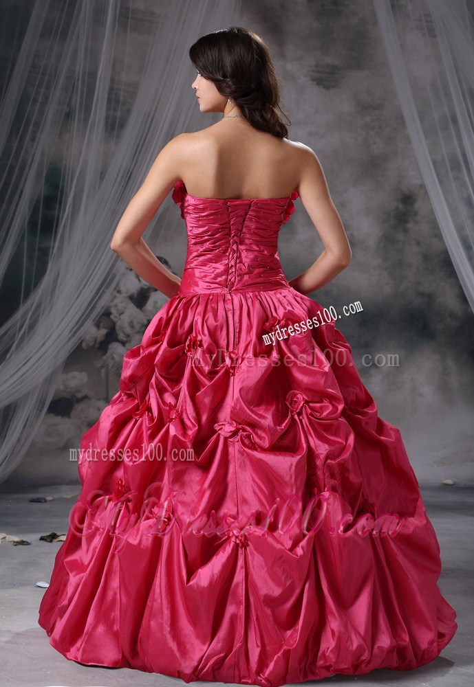 Hand Made Flowers Quinceanera Dress with Pick-ups and Flowers Neckline