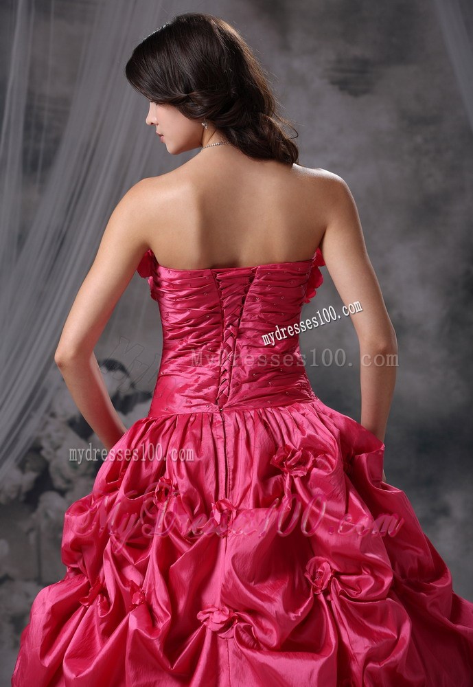Hand Made Flowers Quinceanera Dress with Pick-ups and Flowers Neckline
