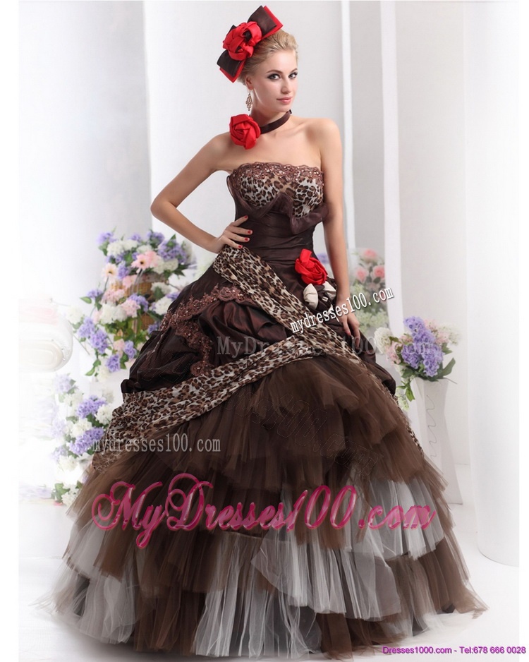 Perfect Leopard Multi Color Evening Dresses with Hand Made Flowers