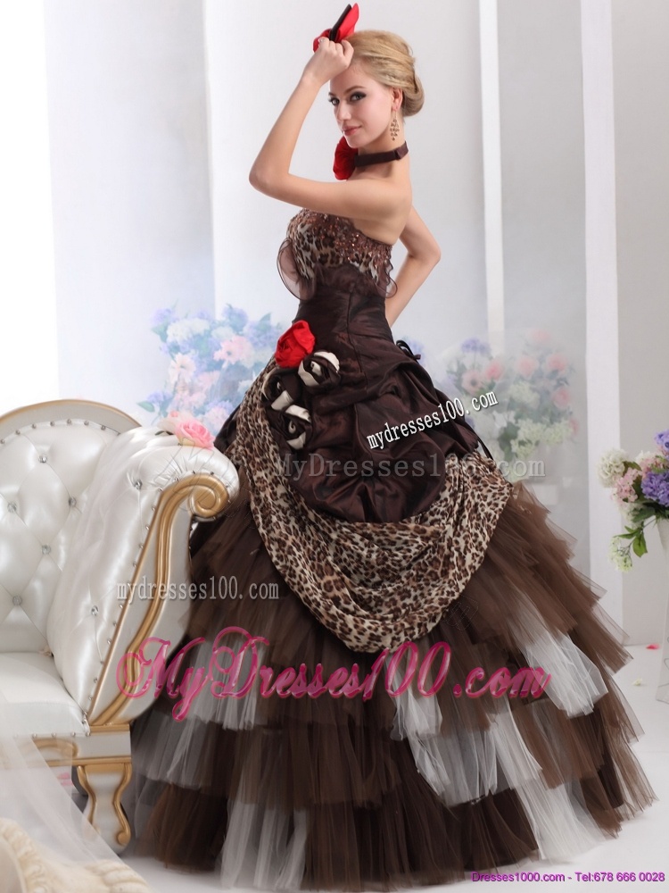 Perfect Leopard Multi Color Evening Dresses with Hand Made Flowers