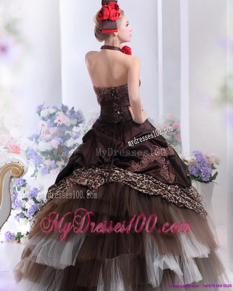 Perfect Leopard Multi Color Evening Dresses with Hand Made Flowers