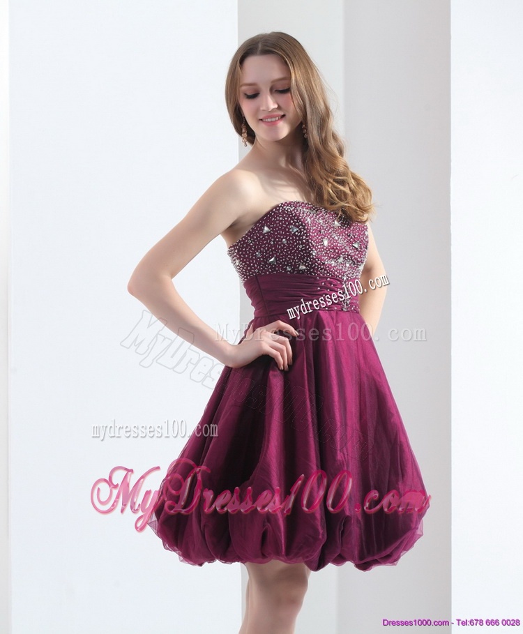 Perfect Wine Red Strapless Short Evening Dresses with Beading