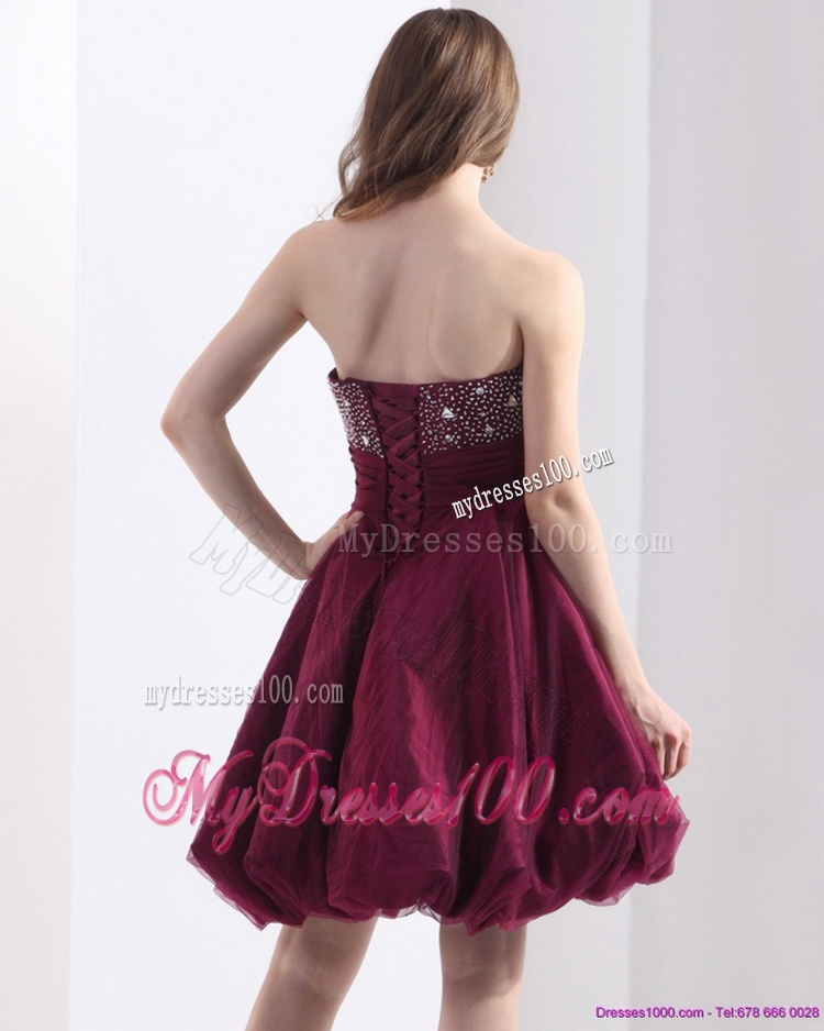 Perfect Wine Red Strapless Short Evening Dresses with Beading