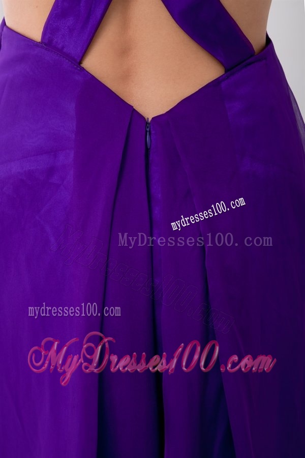 Purple Empire Straps Ruching Ankle-length Evening Dress with Criss Cross