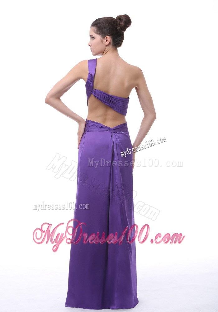 One Shoulder High Slit Chiffon Prom Dress in Purple with Ruche