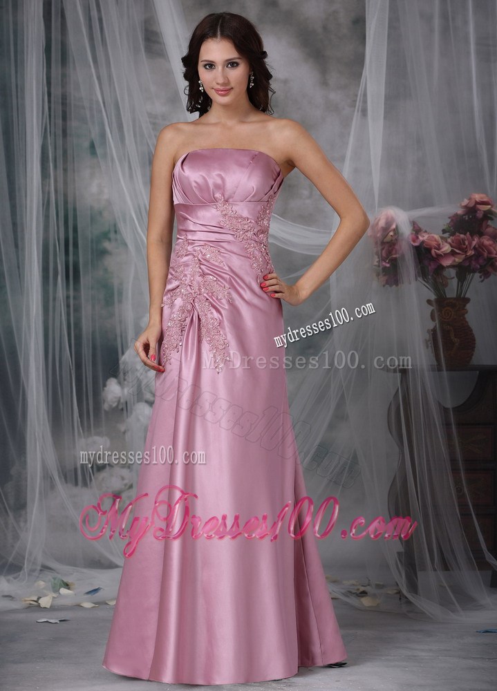 Rose Pink Column Appliques Decorate Prom Dress in Floor-length
