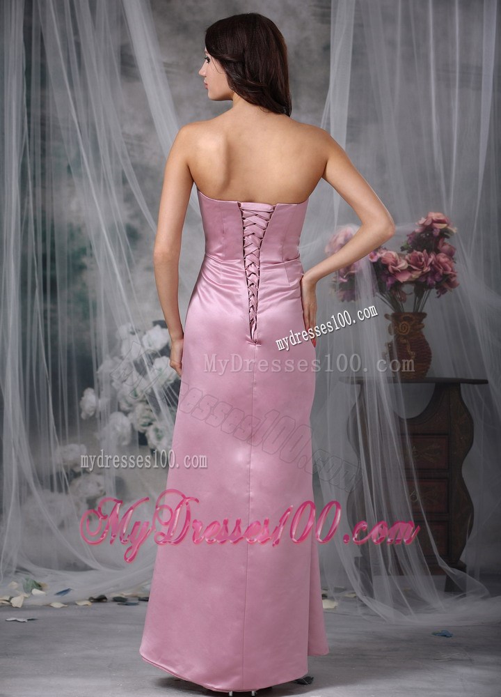Rose Pink Column Appliques Decorate Prom Dress in Floor-length