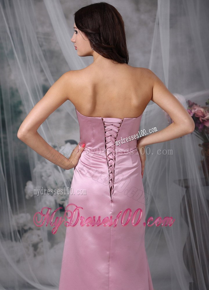 Rose Pink Column Appliques Decorate Prom Dress in Floor-length