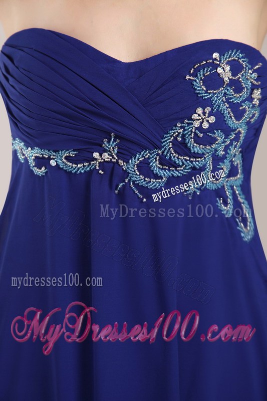 Strapless Embroidered Empire Prom Gown in Royal Blue