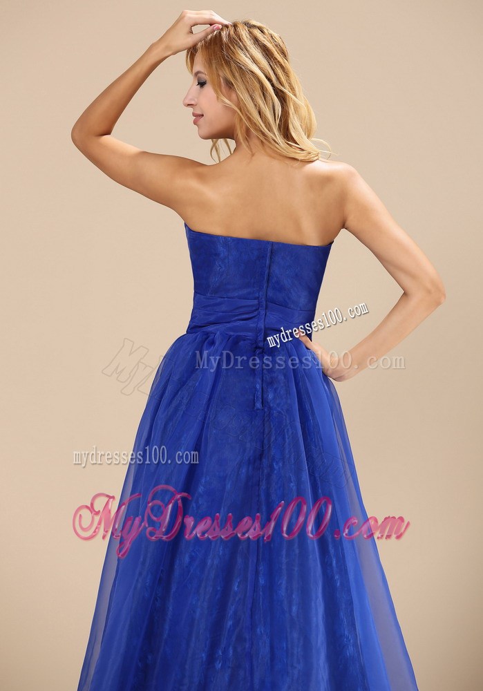 Strapless Sweetheart Blue Organza Brush Train Prom Gown