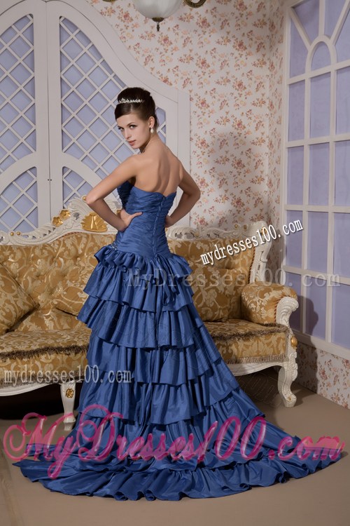 Beading and Ruffled Layers Accent Prom Dress of High-low