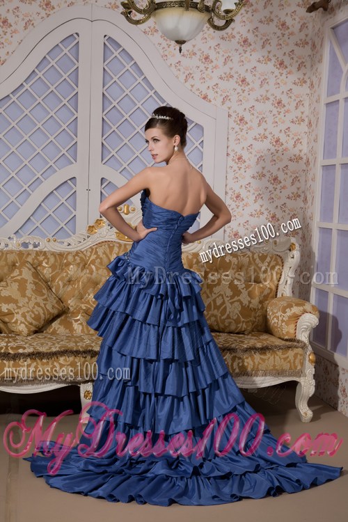 Beading and Ruffled Layers Accent Prom Dress of High-low