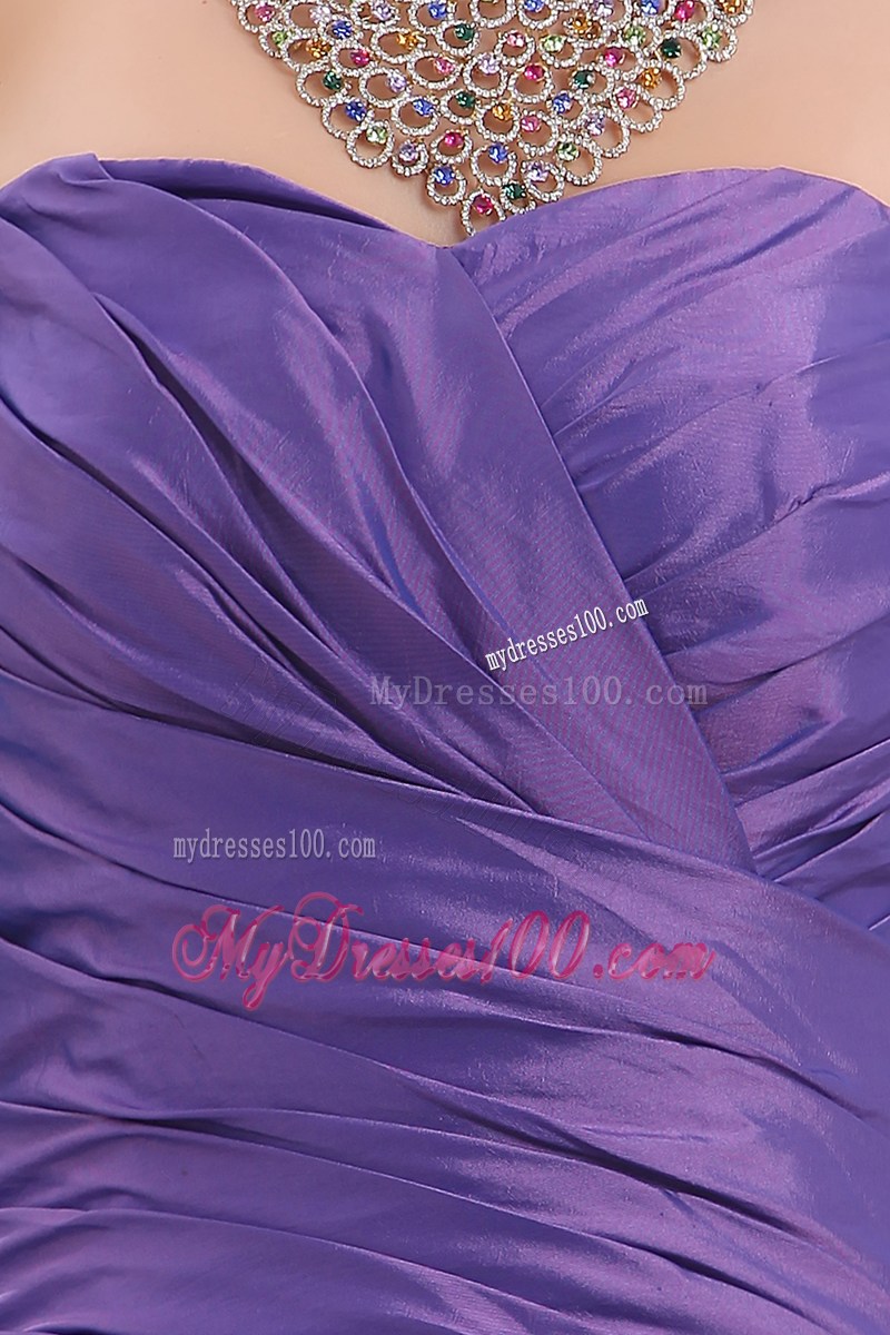 Romantic Ruched Bodice Purple A-line Tulle Dresses for Prom