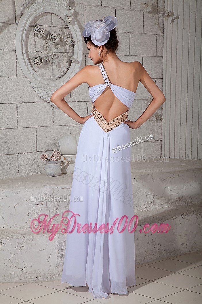 Ankle Length White Beaded One Shoulder Prom Dresses with Beading Belt