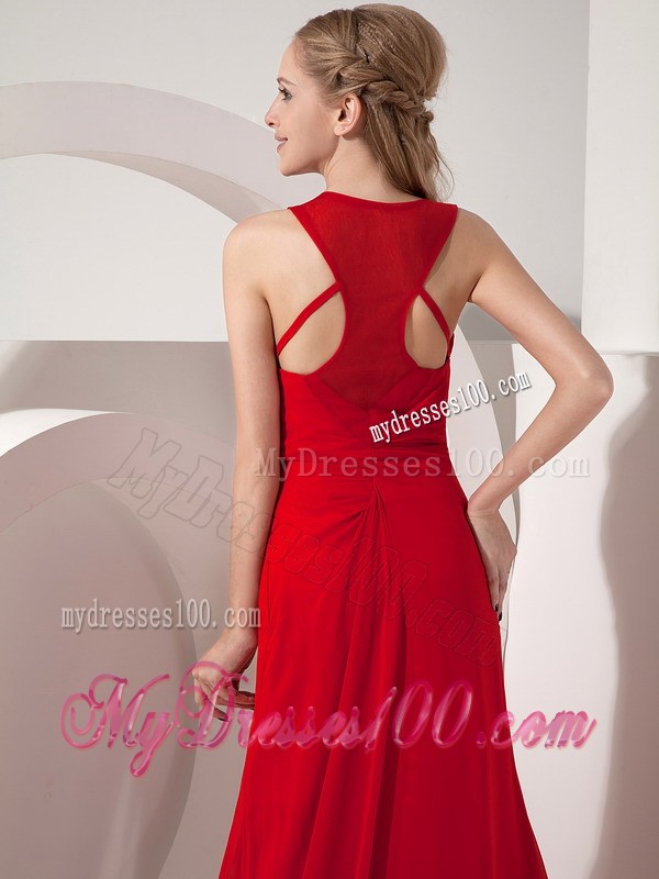 Pretty Wine Red Prom Dress Column style Scoop Neckline with Brush