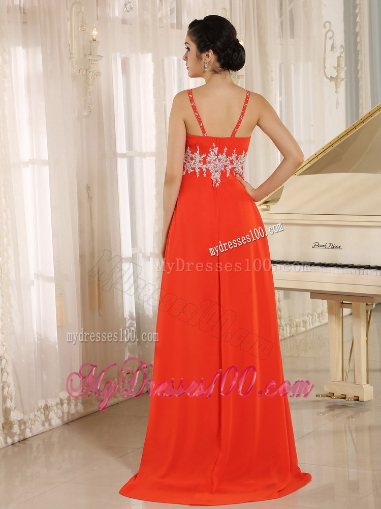 2013 Red New Style Prom Celebrity Dress With Straps and Appliques