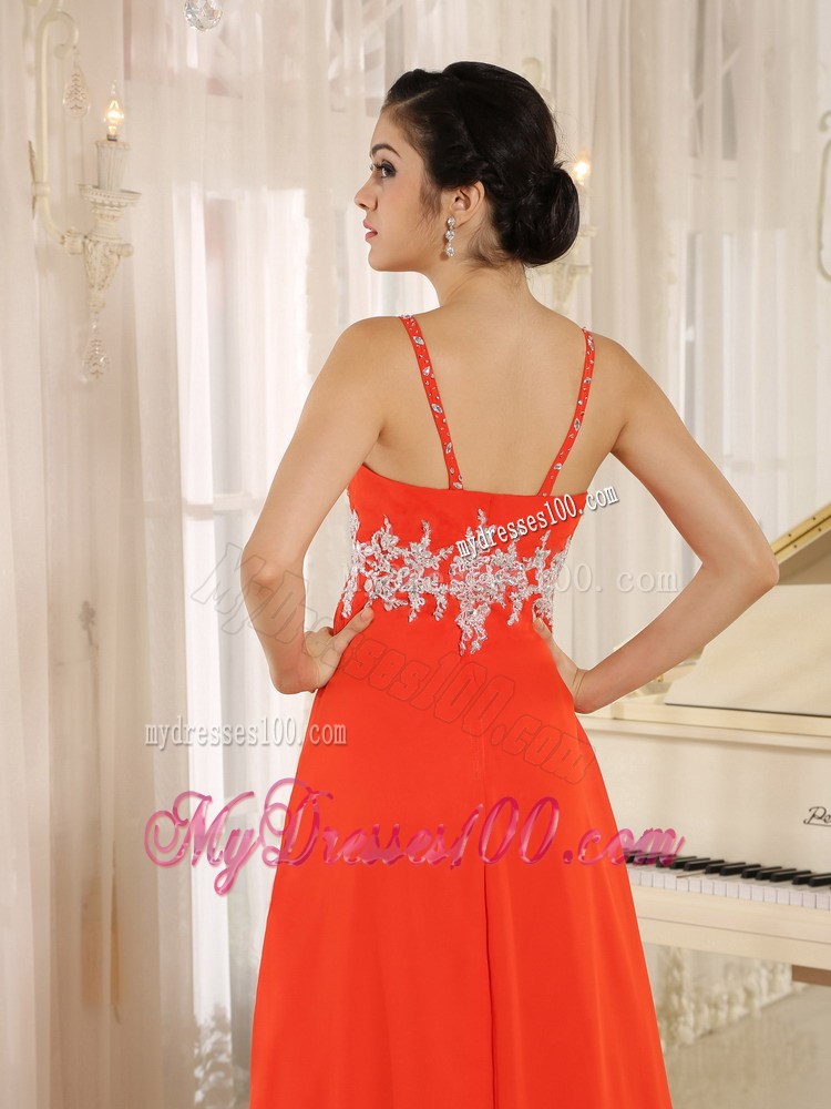 2013 Red New Style Prom Celebrity Dress With Straps and Appliques